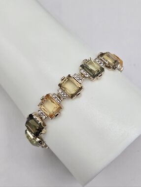 Swarovski Crystal Elements Gold Multicolor Bracelet Green Champagne 7.5 - 8.5 in